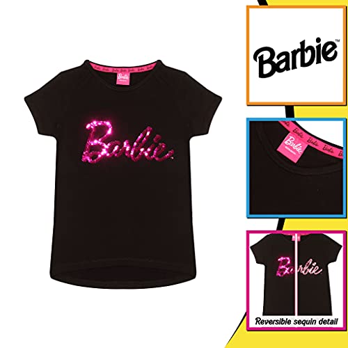 Popgear Barbie Text Logo Girls Reversible Sequin T-Shirt Black 7-8 Years | Ages 5-14, Barbie Gifts, Girls Fashion Top, Childrens Clothes, Kids Birthday Gift Idea
