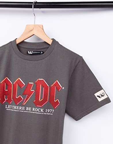AC/DC T-Shirt for Kids | Boys Girls Let There Be Rock Album Logo | Charcoal Short Sleeve Band Tee 7-8 Years