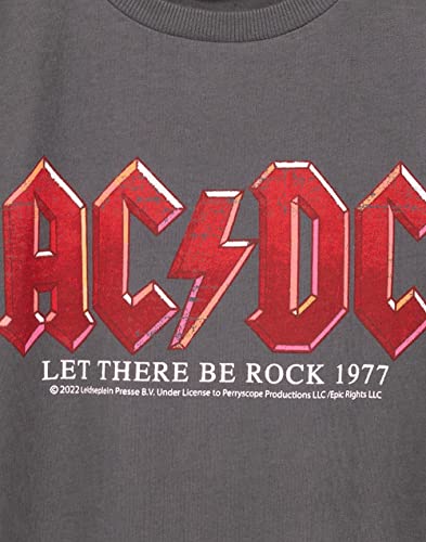 AC/DC T-Shirt for Kids | Boys Girls Let There Be Rock Album Logo | Charcoal Short Sleeve Band Tee 7-8 Years