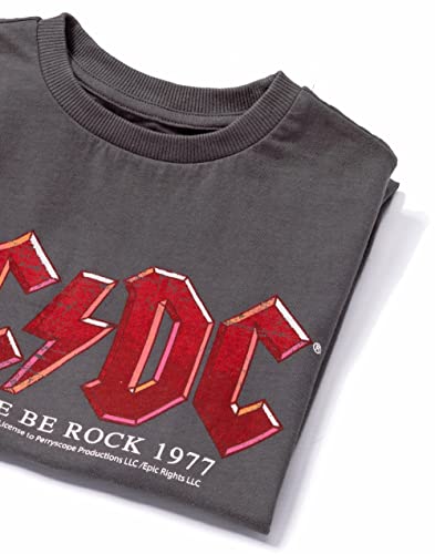 AC/DC T-Shirt for Kids | Boys Girls Let There Be Rock Album Logo | Charcoal Short Sleeve Band Tee 7-8 Years