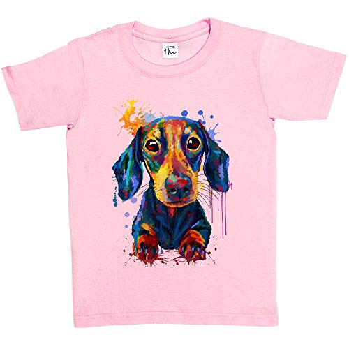 Fancy A Snuggle Girls Watercolour Abstract Descend Dog T-Shirt Baby Pink 5-6 Years