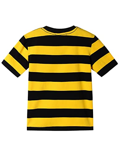 Boys Girls Cotton Short Sleeve Striped T-Shirts Kid Tee Age 4T 5 6 7 8 9 10 11 12 Crew Neckline Shirt, Yellow and Black, Age 7-8 Years