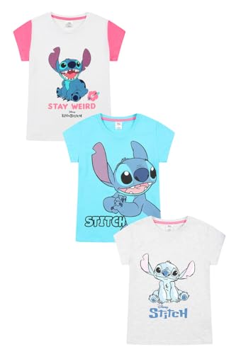 Disney Lilo & Stitch Girls T-Shirts 3 Pack Kids Multipack (9-10 Years) Grey