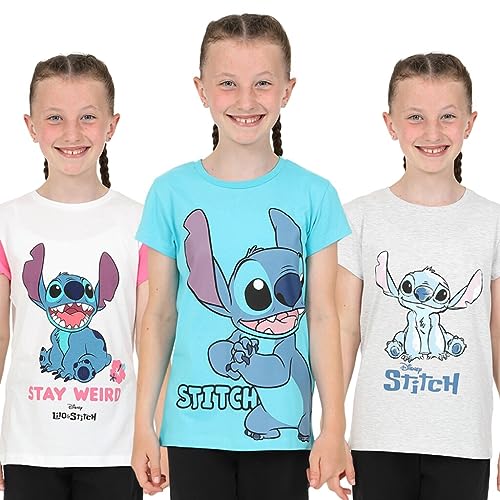 Disney Lilo & Stitch Girls T-Shirts 3 Pack Kids Multipack (9-10 Years) Grey