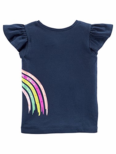Simple Joys by Carter's Baby Girls' Short-Sleeve Shirts and Tops, Pack of 3 T, Grey Rainbow/Light Orange Mixed Print/Navy Unicorn, 4 Years