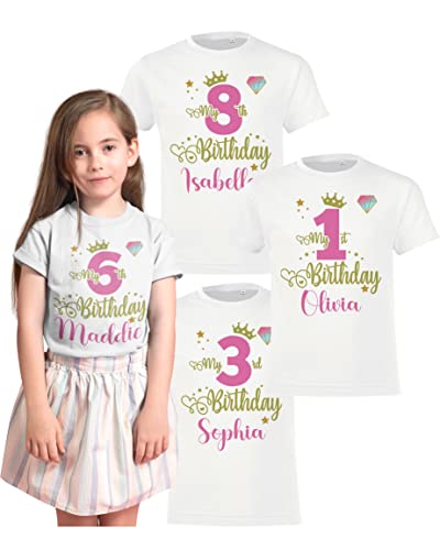 Personalised Birthday T-Shirt for Girls Pink Princess Top 1st 2nd 3rd 4th 5th 6th 7th 8th 9th 10th 11th 12th Party Outfit (5-6 Years)