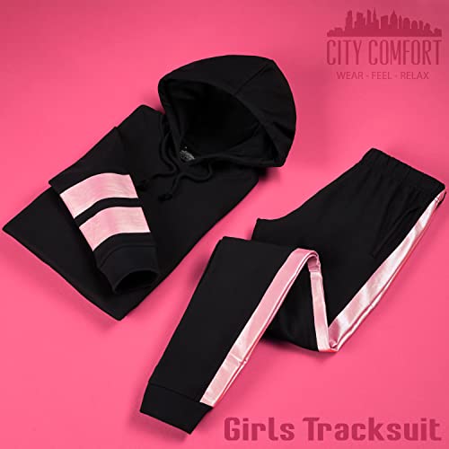 CityComfort Girls Tracksuit 2 Piece Hoodie Jogging Bottoms Activewear Set for Kids Teenagers Cotton Lounge Wear Holographic Soft Breathable Kids Tracksuit (Rose Gold, 9-10 Years)