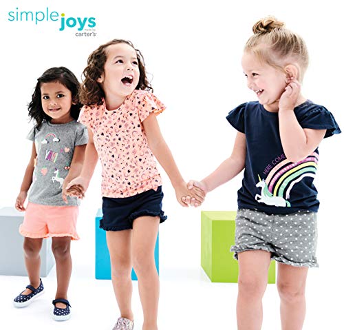 Simple Joys by Carter's Baby Girls' Short-Sleeve Shirts and Tops, Pack of 3 T, Grey Rainbow/Light Orange Mixed Print/Navy Unicorn, 4 Years