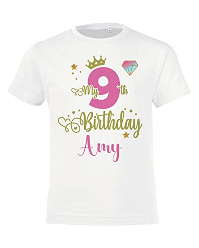 Personalised Birthday T-Shirt for Girls Pink Princess Top 1st 2nd 3rd 4th 5th 6th 7th 8th 9th 10th 11th 12th Party Outfit (5-6 Years)