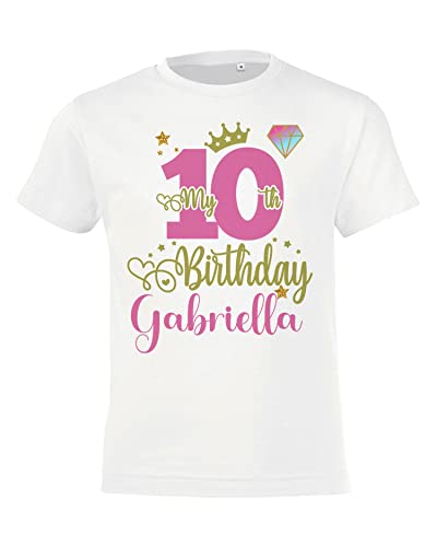 Personalised Birthday T-Shirt for Girls Pink Princess Top 1st 2nd 3rd 4th 5th 6th 7th 8th 9th 10th 11th 12th Party Outfit (5-6 Years)