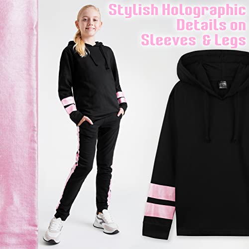 CityComfort Girls Tracksuit 2 Piece Hoodie Jogging Bottoms Activewear Set for Kids Teenagers Cotton Lounge Wear Holographic Soft Breathable Kids Tracksuit (Rose Gold, 9-10 Years)
