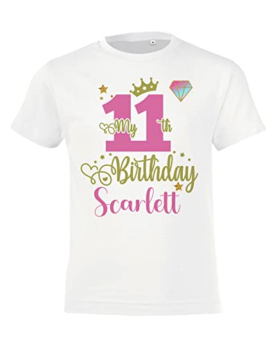 Personalised Birthday T-Shirt for Girls Pink Princess Top 1st 2nd 3rd 4th 5th 6th 7th 8th 9th 10th 11th 12th Party Outfit (5-6 Years)