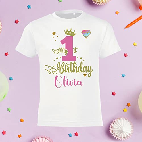 Personalised Birthday T-Shirt for Girls Pink Princess Top 1st 2nd 3rd 4th 5th 6th 7th 8th 9th 10th 11th 12th Party Outfit (5-6 Years)