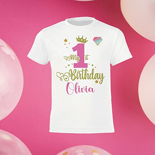 Personalised Birthday T-Shirt for Girls Pink Princess Top 1st 2nd 3rd 4th 5th 6th 7th 8th 9th 10th 11th 12th Party Outfit (5-6 Years)