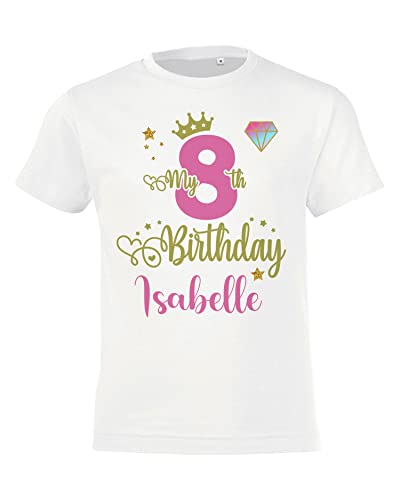 Personalised Birthday T-Shirt for Girls Pink Princess Top 1st 2nd 3rd 4th 5th 6th 7th 8th 9th 10th 11th 12th Party Outfit (5-6 Years)