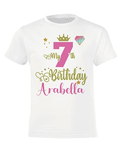 Personalised Birthday T-Shirt for Girls Pink Princess Top 1st 2nd 3rd 4th 5th 6th 7th 8th 9th 10th 11th 12th Party Outfit (5-6 Years)