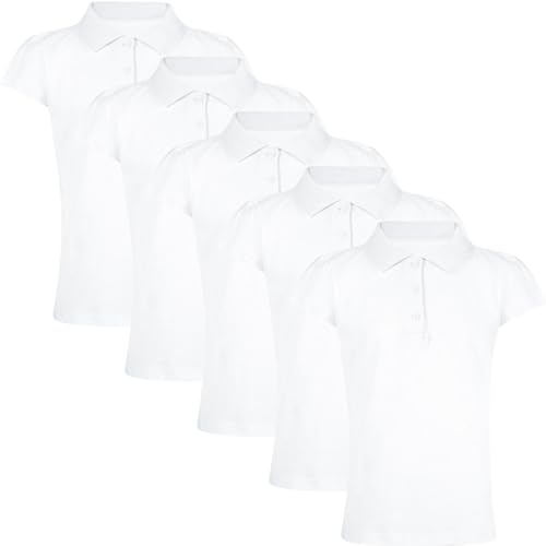 A2Z 4 Kids Girls Plain Shirts Summer Tank Top and Tees - Girls Polo Shirt White 5 Pack 11-12