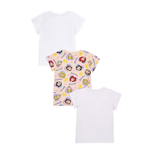 Disney Princess Girls T-Shirts Pack of 3, 3PK Princess T-Shirts, Summer Tops for Girls (4-5 Years) Multicoloured
