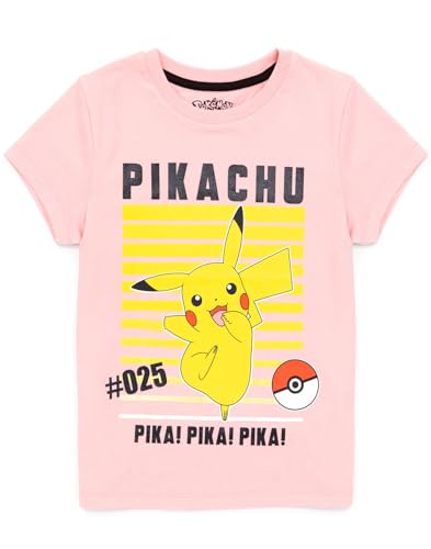 Pokemon T-Shirt for Girls | Kids Pikachu Game Pink Character Top | Gamer Clothing Merchandise 7-8 Years