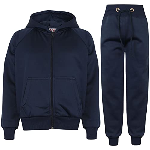 A2Z 4 Kids Plain Girls Boys Tracksuit Hoodie with Jogger Activewear Set - T.S Plain 109 Navy 7-8