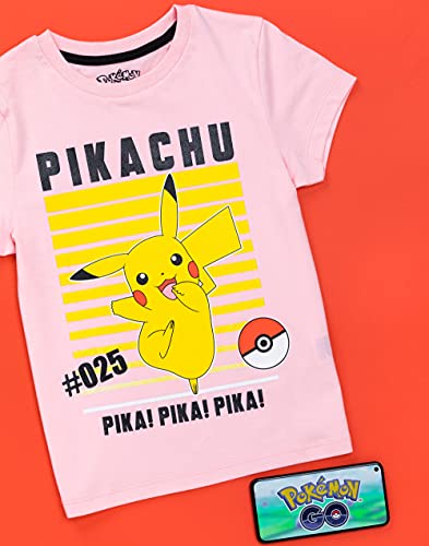 Pokemon T-Shirt for Girls | Kids Pikachu Game Pink Character Top | Gamer Clothing Merchandise 7-8 Years