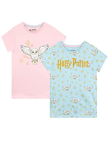 Harry Potter Girls Hedwig T-Shirt Pack of 2 Short Sleeve Tee for Kids 2 Pack 9-10 Years Multicoloured