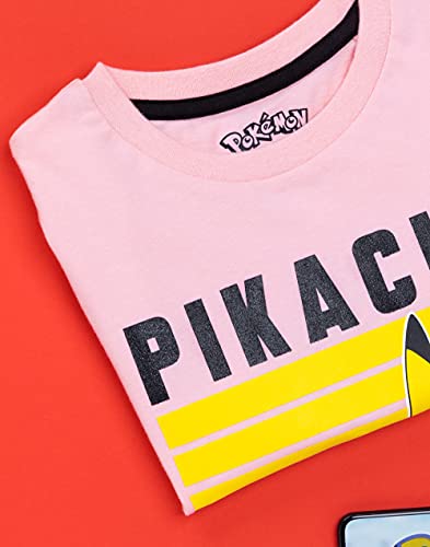 Pokemon T-Shirt for Girls | Kids Pikachu Game Pink Character Top | Gamer Clothing Merchandise 7-8 Years