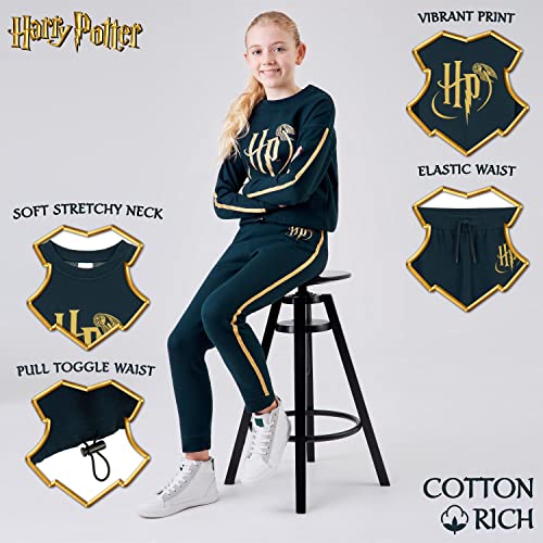 Harry Potter Girls Tracksuit, Sweatshirt and Joggers Set for Kids and Teens (Black, 13-14 Years)