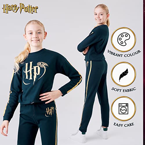 Harry Potter Girls Tracksuit, Sweatshirt and Joggers Set for Kids and Teens (Black, 13-14 Years)