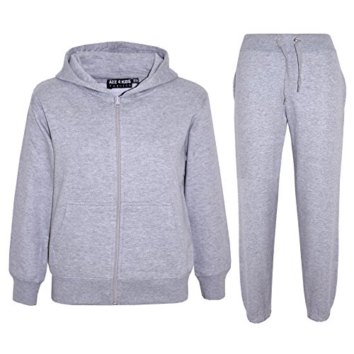 A2Z 4 Kids Girls Boys Unisex Plain Tracksuit Hoodie with Joggers - Plain Tracksuit Grey 7-8