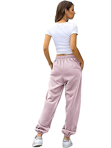 Love My Fashions Women's Plain Gym Sport Jogger Sweatpants & Winters Joggers Pockets Pants and Baggy Elastic Waist Trousers for Casual Hip Hop, Gym and Jogging Baby Pink