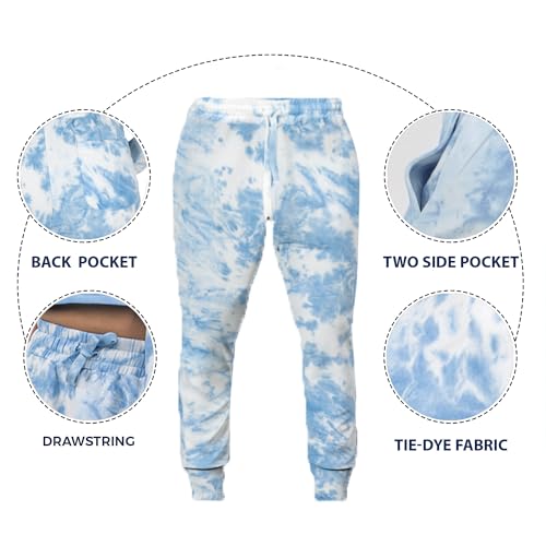 NOROZE Kids Tie-dye Sweatpants Girls Jogging Bottom Sports Loungewear Jogpants Warm Fleece Trouser (13 Years, Blue)