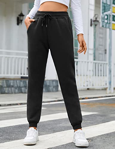 Yuson Girl Joggers for Women Fleece Lined Jogger Pants Sherpa Fleece Lined Warm Sweatpants Winter Thermal Athletic Lounge Trousers with Drawstring and Pockets for Running Workout Yoga Black