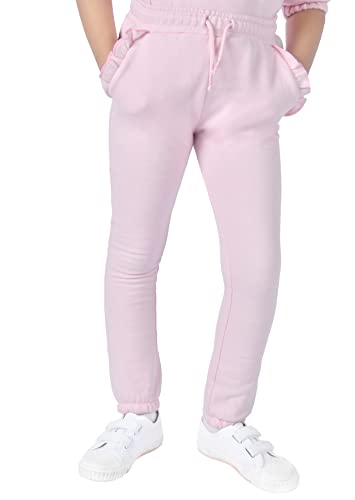 M17 Kids Girls Slim Leg Frill Fleece Jogging Bottoms Casual Pants School PE Sports Trousers Joggers with Pockets - Pink - (13-14 Years)