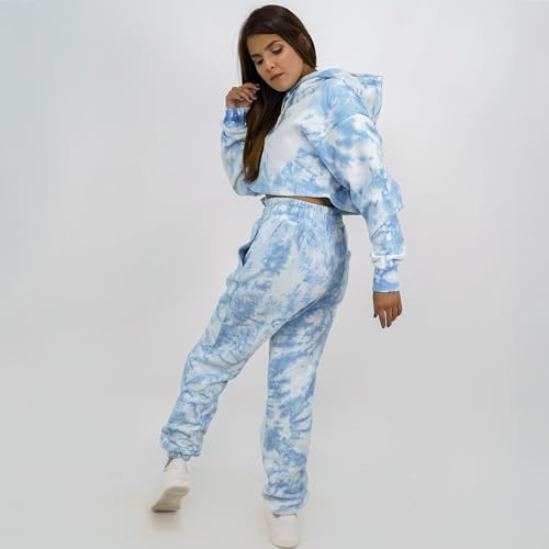 NOROZE Kids Tie-dye Sweatpants Girls Jogging Bottom Sports Loungewear Jogpants Warm Fleece Trouser (13 Years, Blue)