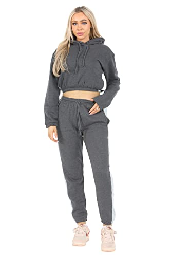 Bahob® Women’s Sportswear Set, 2 Pcs Women Tracksuit Hoodie Crop Top and Joggings Pants Leggings Yoga Gym Wear Tracksuits Activewear Set XS to XXL (WCTS-103-D, XXL)