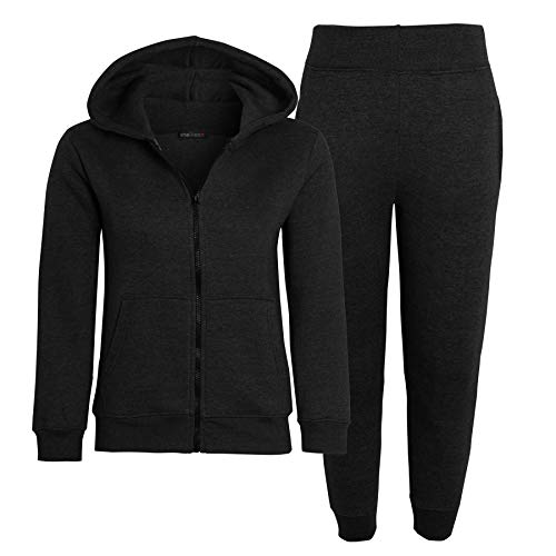 shelikes Kids Tracksuits Fleece Hooded Zipped Top Joggers Bottoms Jacket And Trouser For Boys Girls