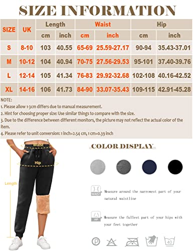 Yuson Girl Joggers for Women Fleece Lined Jogger Pants Sherpa Fleece Lined Warm Sweatpants Winter Thermal Athletic Lounge Trousers with Drawstring and Pockets for Running Workout Yoga Black