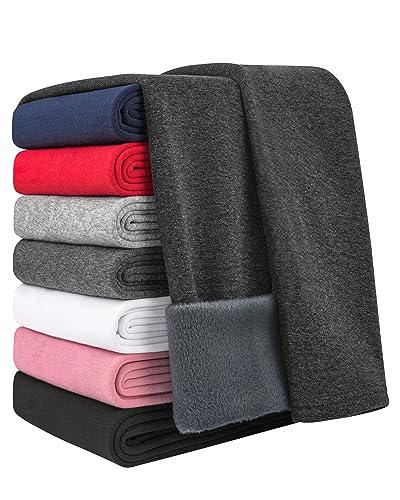 Auranso Girls Fleece Lined Thermal Leggings Cotton Winter Warm Thick Trousers Tights for Kids Deep Grey, 11-13 Years