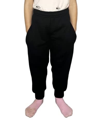 Boys Girls Kids Plain Jogging Sports Tracksuit Bottoms Joggers PE School [5-6 Years,Black]