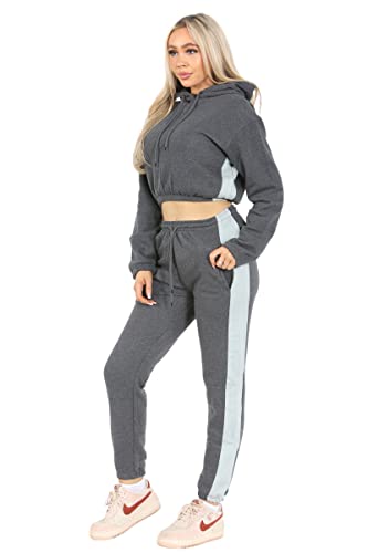 Bahob® Women’s Sportswear Set, 2 Pcs Women Tracksuit Hoodie Crop Top and Joggings Pants Leggings Yoga Gym Wear Tracksuits Activewear Set XS to XXL (WCTS-103-D, XXL)