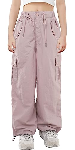 Maeau - Girls Baggy Cargo Trousers Kid Y2K Vintage Joggers Athletic Sweatpants Loose School Pant for 4-11 Years Pink