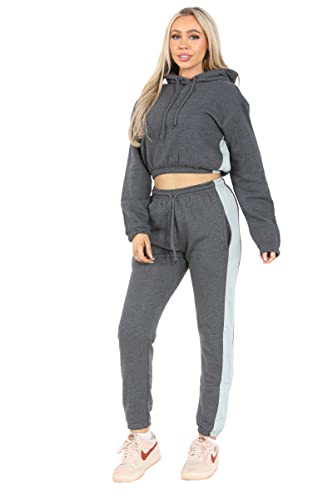 Bahob® Women’s Sportswear Set, 2 Pcs Women Tracksuit Hoodie Crop Top and Joggings Pants Leggings Yoga Gym Wear Tracksuits Activewear Set XS to XXL (WCTS-103-D, XXL)