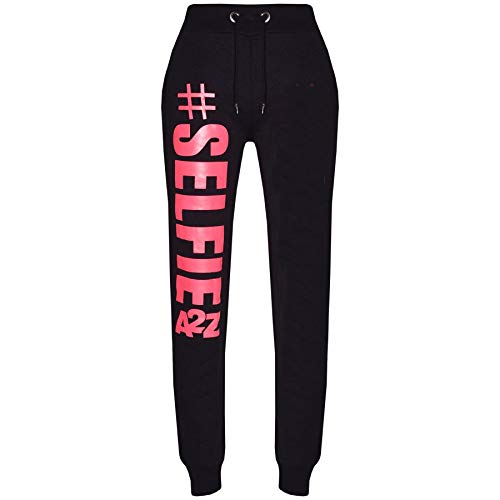 A2Z 4 Kids Girls Tracksuit Fleece Hooded Crop Top Bottom Jogging Suit - T.S Crop #Selfie Black & Neon Pink 11-12