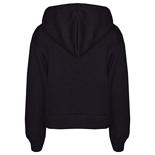 A2Z 4 Kids Girls Tracksuit Fleece Hooded Crop Top Bottom Jogging Suit - T.S Crop #Selfie Black & Neon Pink 11-12