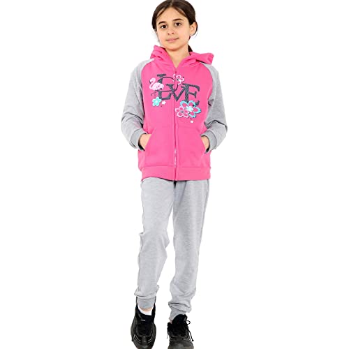 A2Z 4 Kids Girls Tracksuit Love Print Hooded Zipper Hoodie Bottom - T.S 114 Pink 5-6