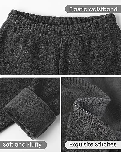 Auranso Girls Fleece Lined Thermal Leggings Cotton Winter Warm Thick Trousers Tights for Kids Deep Grey, 11-13 Years