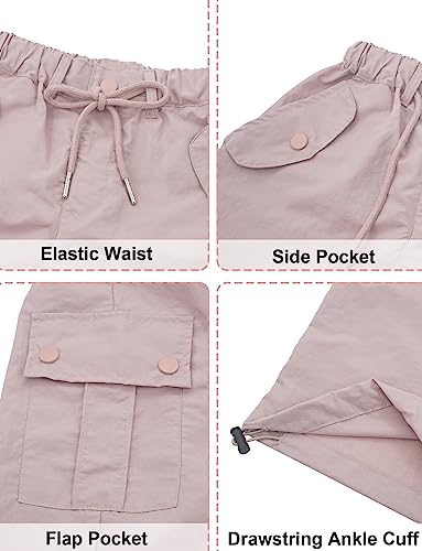 Maeau - Girls Baggy Cargo Trousers Kid Y2K Vintage Joggers Athletic Sweatpants Loose School Pant for 4-11 Years Pink