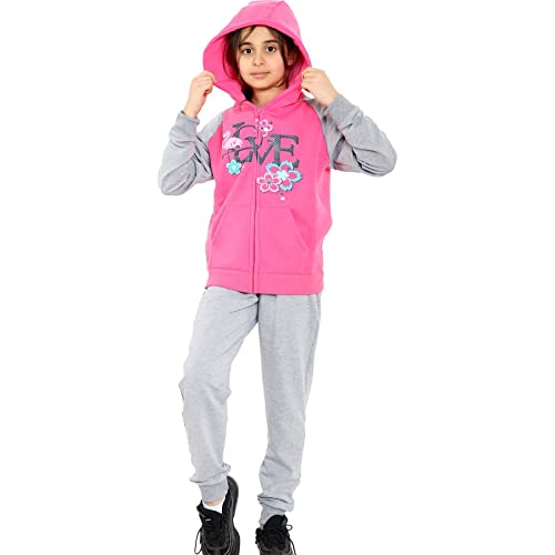A2Z 4 Kids Girls Tracksuit Love Print Hooded Zipper Hoodie Bottom - T.S 114 Pink 5-6