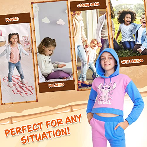 Disney Stitch Girls Tracksuit 2 Piece Cropped Hoodie or Sweatshirt and Joggers Girls Teenagers 4-15 Years Stitch Gifts (Pink/Blue, 11-12 Years)